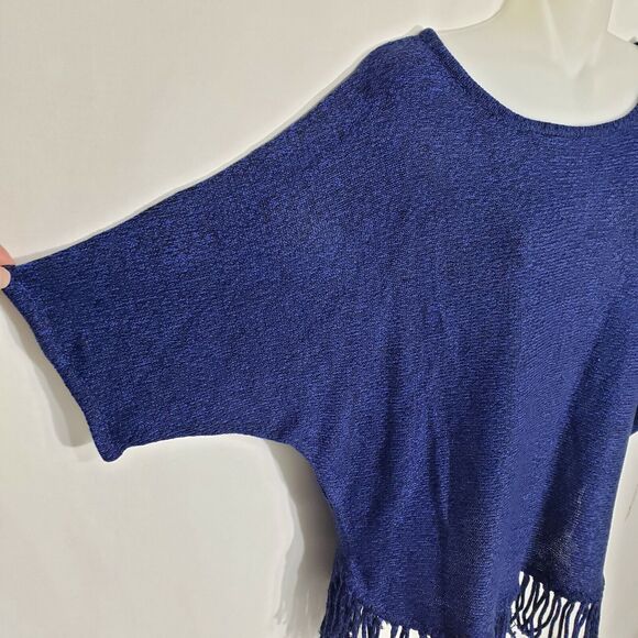 Relativity Womens Sweater Small Fringe Dolman Short Sleeve Blue Black Heathered - Picture 8 of 10